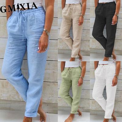 Women's Summer Wide Leg Elastic Waist Trousers Nine Points Trousers