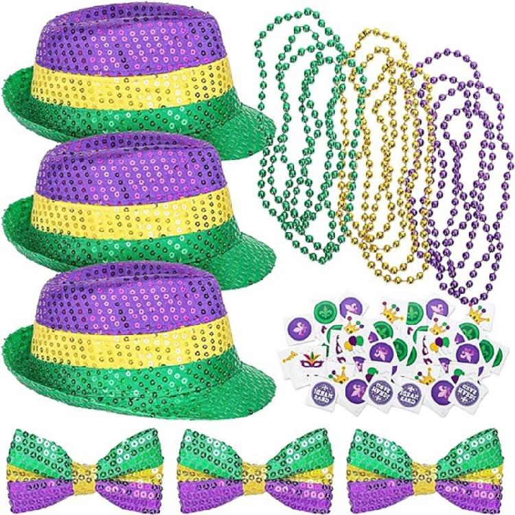 Mardi Gras Party Decoraton Set Sequins Fedora Cap Eyewear Festive Party Supplies 1