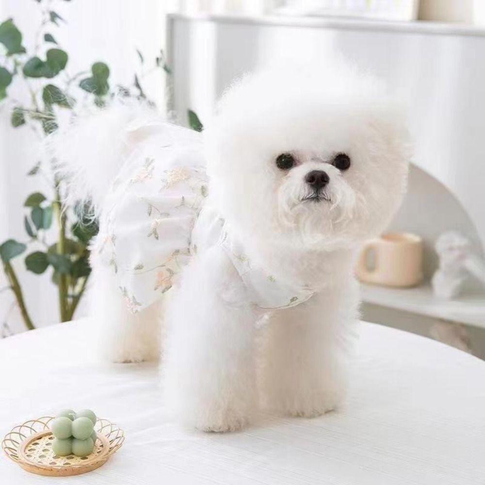 Breathable Floral Dog Lace Dress Embroiderd Summer Pet Clothes Cute Cat Mesh Apparel  Summer