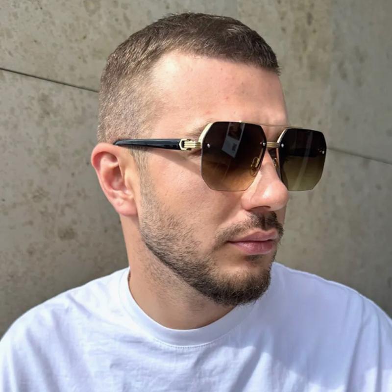 3pcs Polygon Half-Frame Sunglasses Fashion Metal Frame Men Large Square Sun Glasses for Female Male Gradient Traveling Eyewear