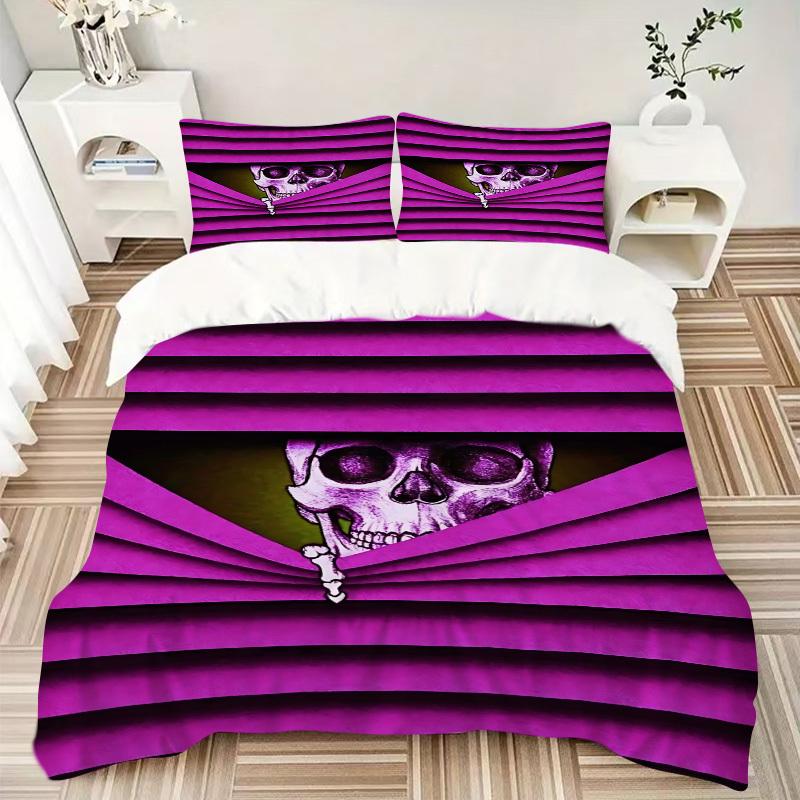 3PCs Skull, Bone Design Cover Set, Breathable Fabric, Machine Washable (1 Duvet Cover + 2 Pillowcases) (Without Quilt) yy250911059