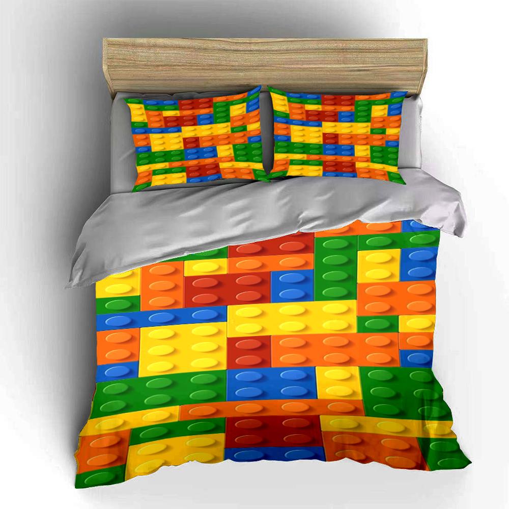Juego de Cama con Patrón de Bloques de Construcción Juego de Cama (1 funda nórdica, 2 fundas de almohada, edredón no incluido)