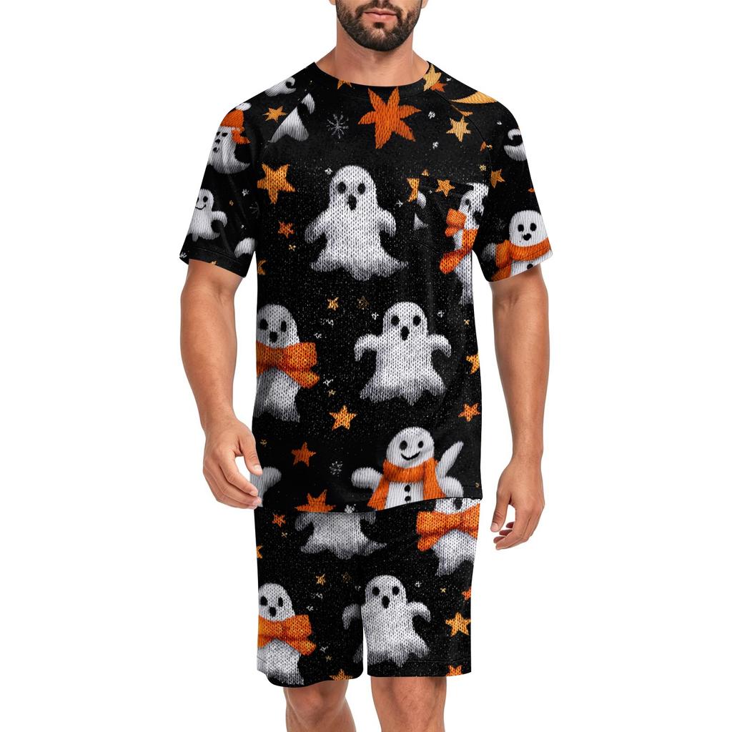 Men's Halloween Casual Pajama Set Short Sleeve Top and Shorts Comfortable Homewear Two Piece Lounge Set for Relaxation