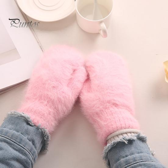 Women Mittens 1 Pair Adults Thickened Stretchy Soft Fuzzy Cozy Cold Ladies Resistant Solid Color Windproof Winter Gloves for Outdoor