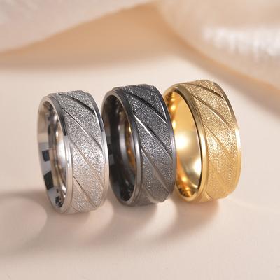Módní šperky 8mm Černá Stříbrná Zlatá Barva Diagonální Matný Titanová Ocel Prsten pro Muže Snubní Prsten Prsten k Výročí
