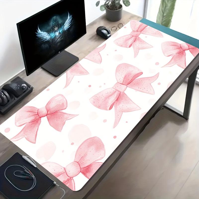 MultiSize Large Gaming Desk Mat Pink Bow Heart Cutouts Perfect PC Accessory NonSlip Rubber Stitched Edges for Gaming