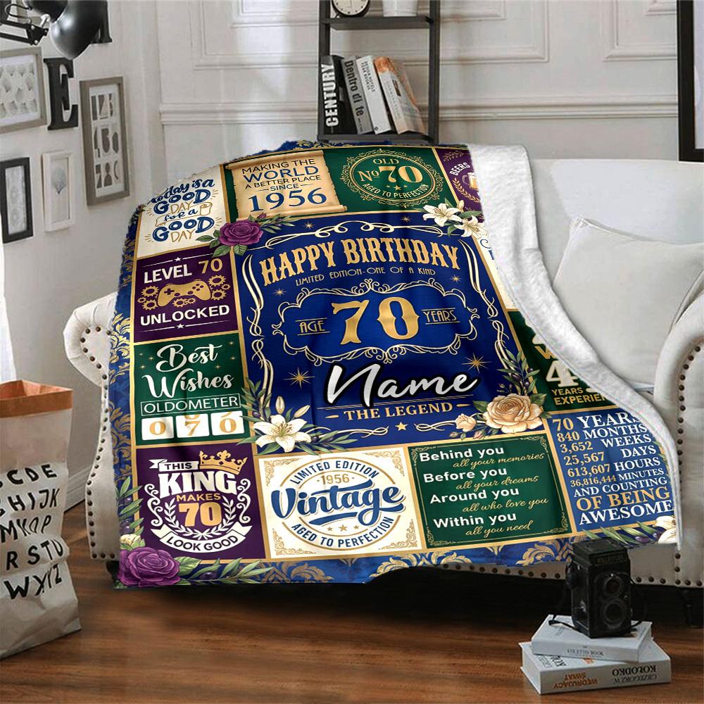 70Th Birthday Celebration Blanket Customize Your Name Warmthful Decor Perfect For Sofa Couch Office Bed Picnics For All Occasions Stylish Decor
