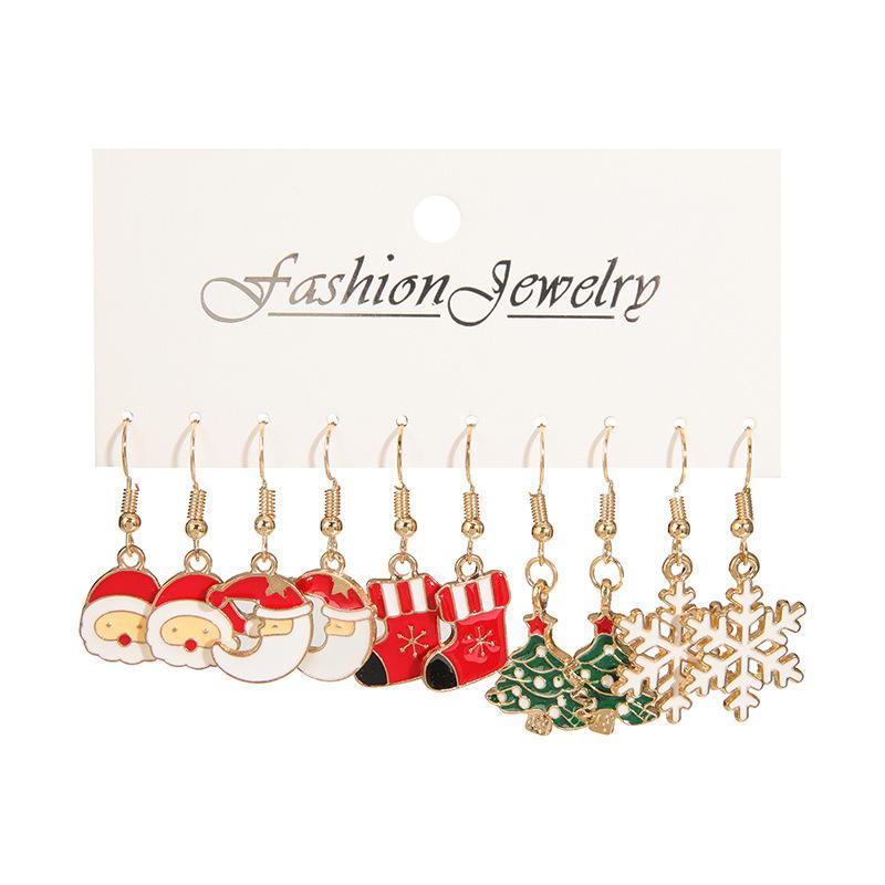 Europäische und amerikanische Weihnachts-Steckohrringe 1 Paar Kombinationsset Schneeflocke Elch Weihnachtsbaum Legierung Atmosphäre Ohrringe Ohrringe Schmuck