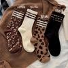 Women's Mid-Calf Socks - Polka Dot & Leopard Print, Trendy Korean Style, Knee-High, Versatile, Non-Slip, Spring/Autumn Fashion.