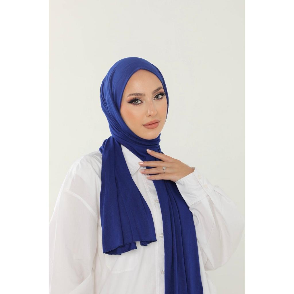 Șal negru din bumbac pieptănat de lux - șal hijab din lycra din jerseu pentru femei