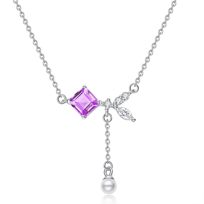 

Trendy Topez Pendant Necklace S925 Sterling Silver Natural Crystal Tassel Clavicle Chain For Women 925 silver
