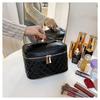 Stylish Quilted PU Makeup Bag Portable Cosmetic Organizer Travel Toiletry Pouch Black
