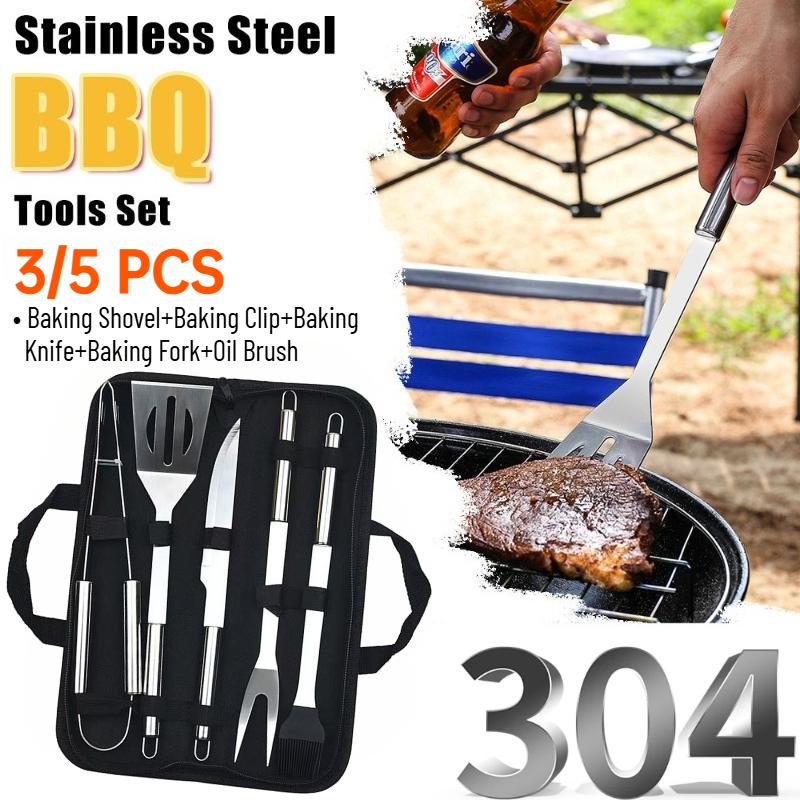 Stainless Steel BBQ Tool Set with Oxford Storage Bag Portable Outdoor Grilling Utensils Kit for Camping Picnic Barbecue