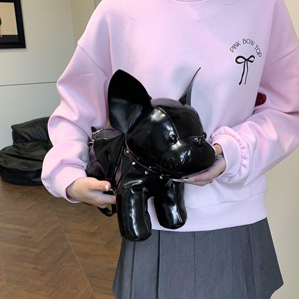 Three-dimensional Animals Shoulder Bag Pu Leather Cartoon Crossbody Bag Bulldog Dog Bag  Girls