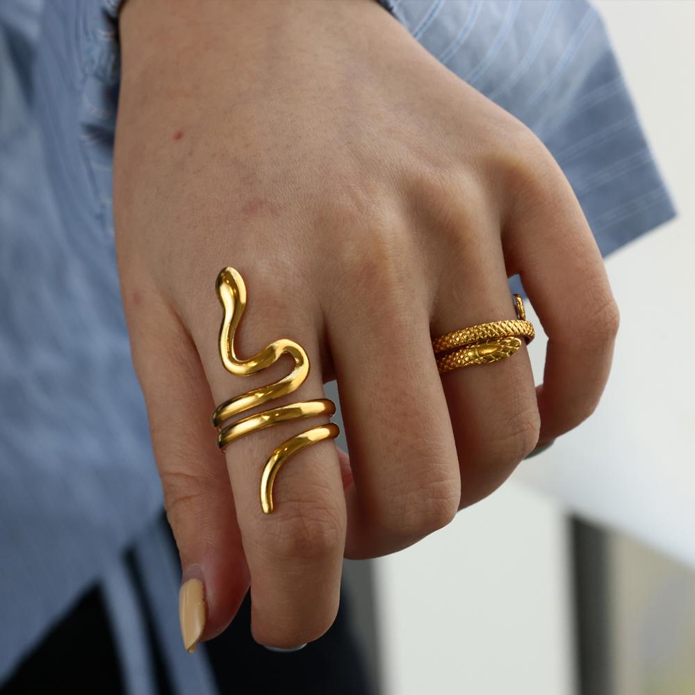 316L Gold Plated Stainless Steel Snake Rings For Women Men Open Adjustable Ring Vintage Gothic Aesthetic Jewelry anillos mujer