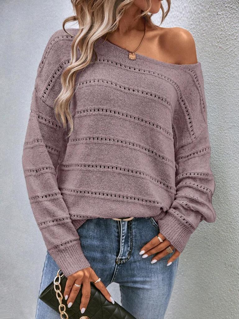2026 Autumn/Winter Women's European Style Loose Knit Hollow Sweater - Round Neck, Long Sleeve, Casual Pullover