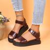 Fashion Women's Leather Sandals One-word Belt Buckle Roman Shoes Ladies Open Toe Flat Sandal Shoes Beach Holiday Sandals Sandalias