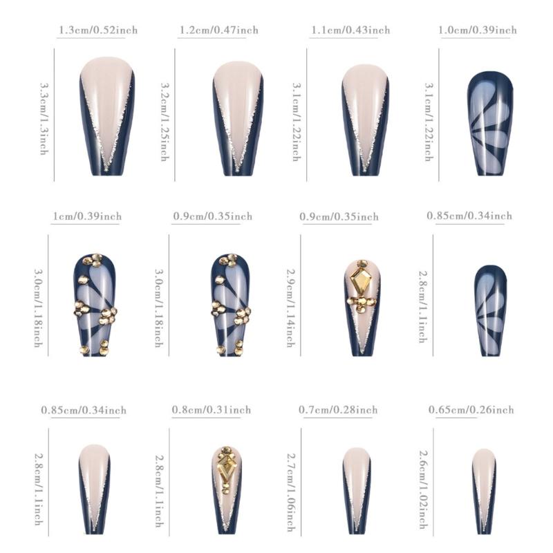 24pcs False Nail Long Square Stick on Nail With Rhinestones Designs Press on Nail Manicure Nail Decors For Trendy Women