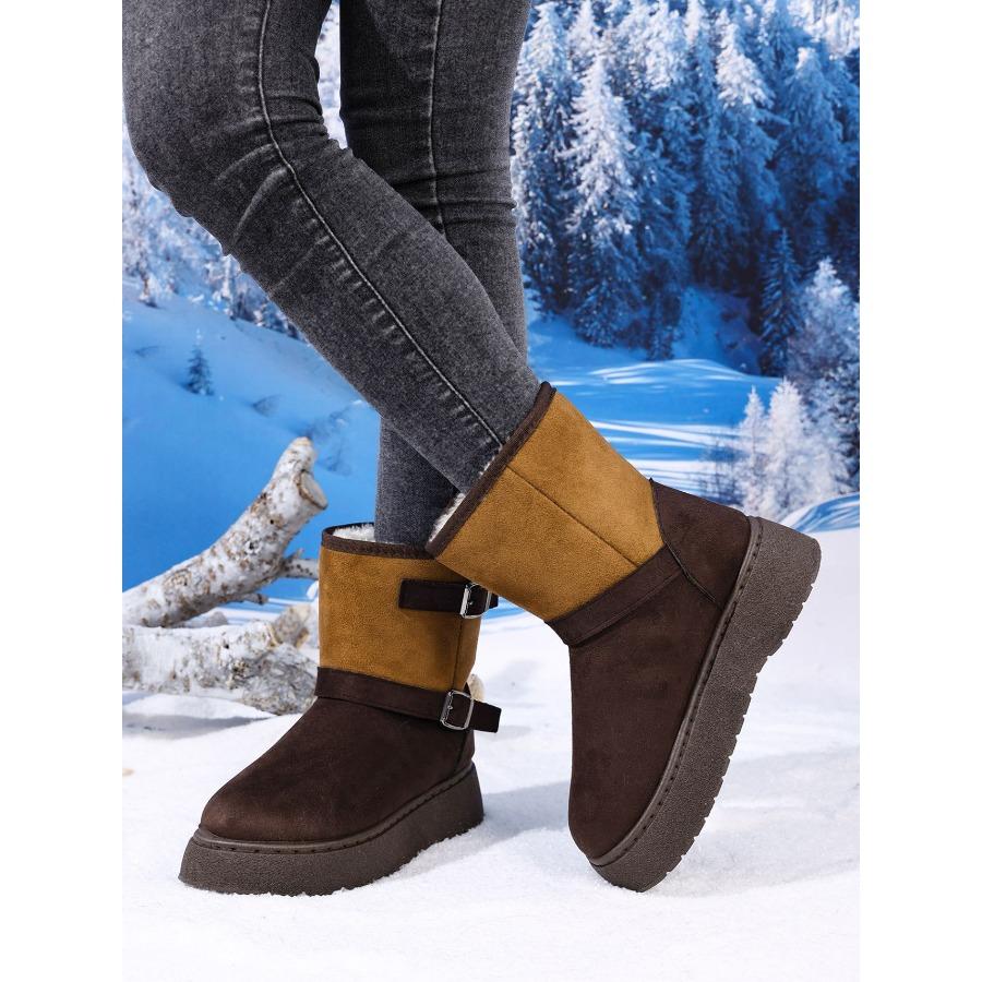 2025 Winter New Arrival Plus Size Warm Fashionable Color-Block Minimalist Slip-On Snow Boots