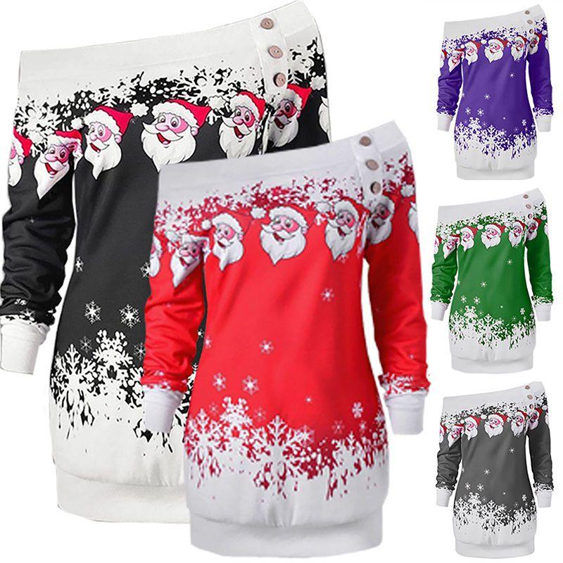 Ladies Christmas Jumper Tops Featuring Charming Santa Claus Design And Long Sleeves
