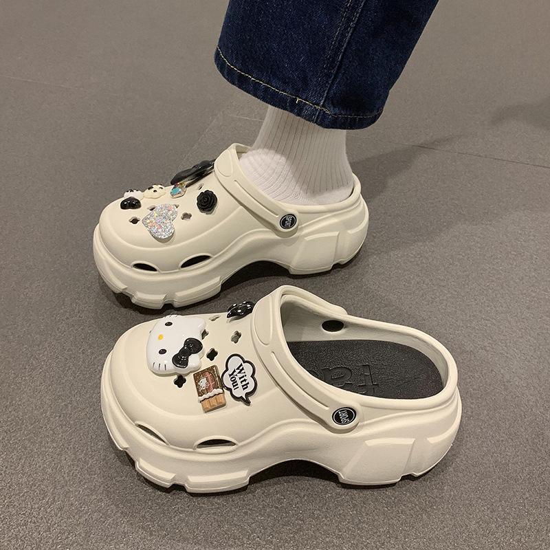 Hole shoes women's summer new cute cartoon cat parent-child thick-soled non-slip bag head two wear cool slippers