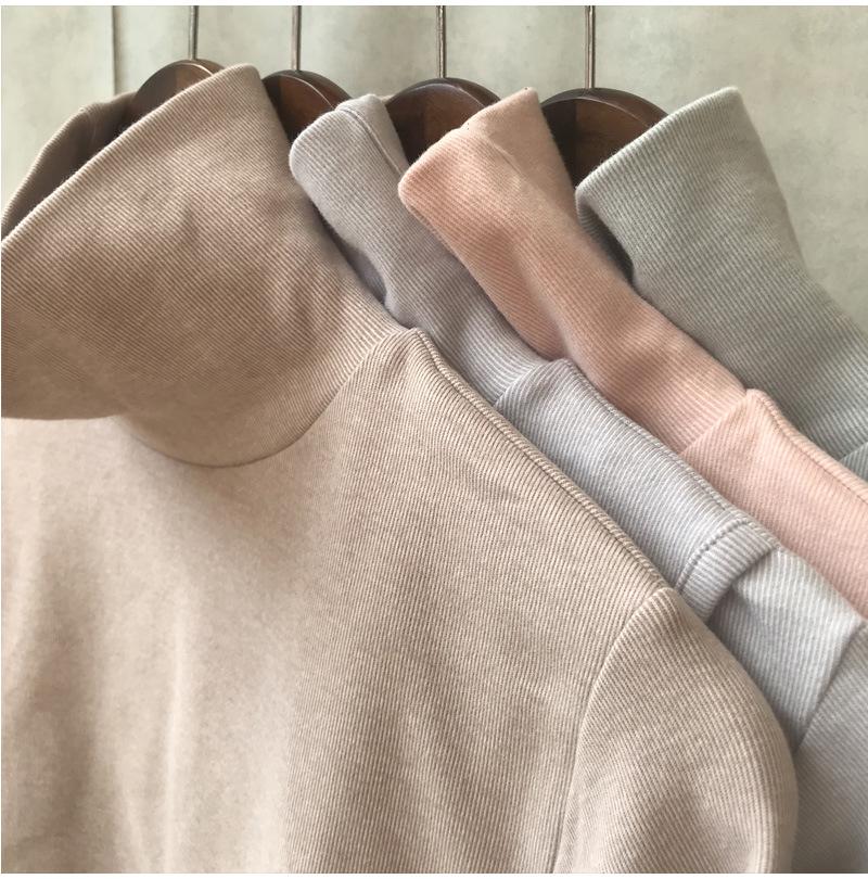Soft Cotton High Neck Maternity Nursing Top with Horizontal Opening for Breastfeeding, Thickened for Warmth - Autumn/Winter.