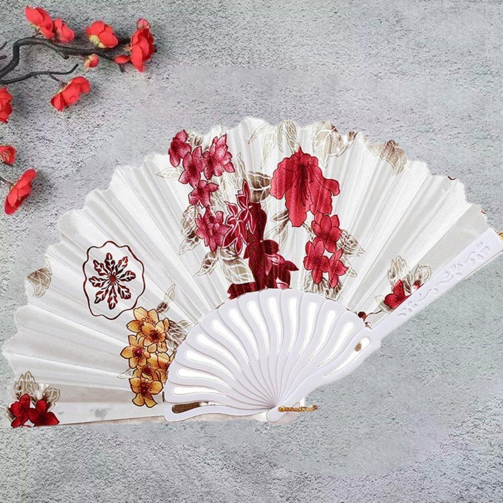 Chinese Style Hand Held Flower Fan Flower Pattern Chinese Dance Fan Bamboo Folding Fan  Party
