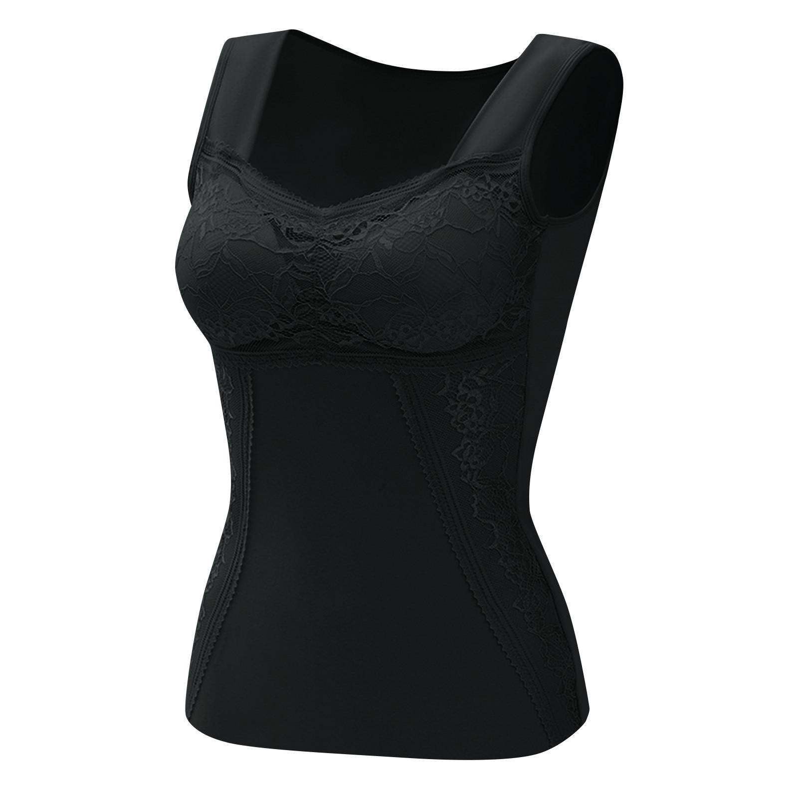 

Lace Thermal Underwear Built-in Bra Thermal Tank Top For Women Seamless Underwear Vest Base Layer Seamless Warm Vest Thermal Underwear L чёрный