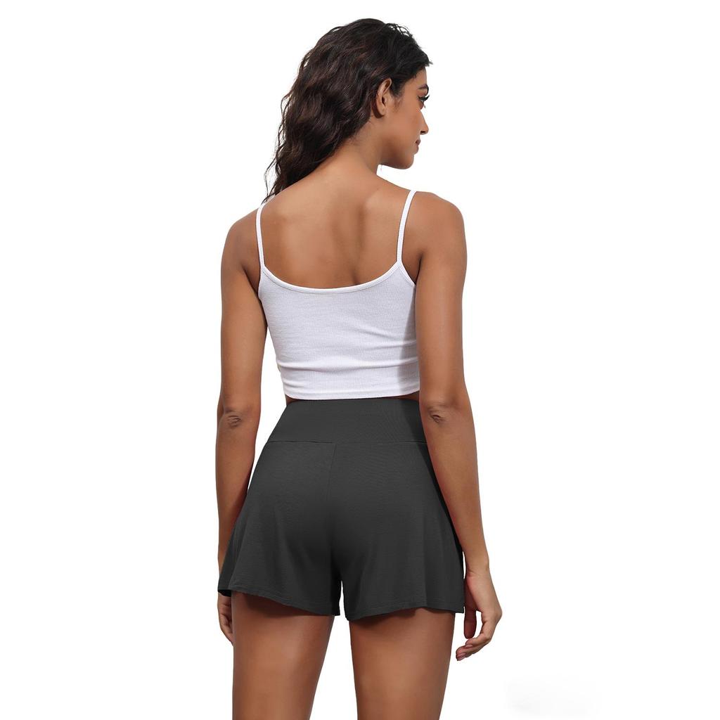 Women’s Shorts Rayon Solid Color Half Pants Sporty Yogo Bottoms High Waist with Drawstring Casual Wear