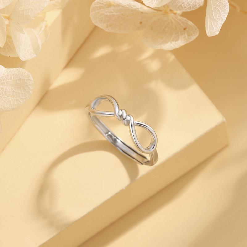 

Endless Knot Sterling Silver Minimalist Ring - Women s Simple High-End Pinky Band Adjustable Open