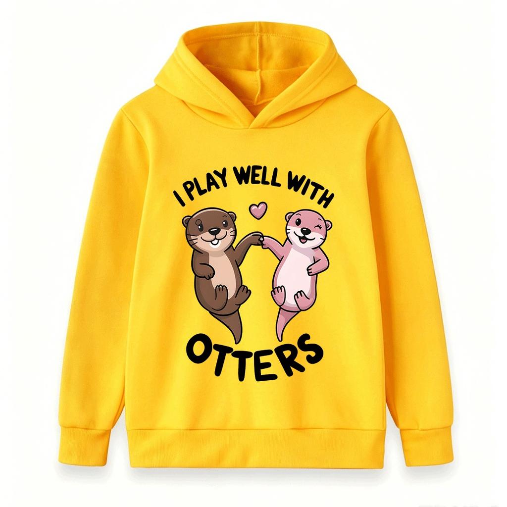 Kids Boys Girls Hoodie Cute Otters Print I Play Well With Otters Casual Long Sleeve Pullover Sweatshirt for Children