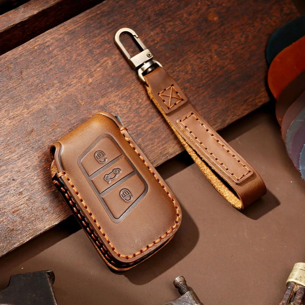Fit For Volkswagen Vw Tiguan Mk2 Magotan Passat B8 Cc Fit For Skoda Superb A7 Genuine Leather Auto Intelligent Key Fob Cover Case Auto Accessories