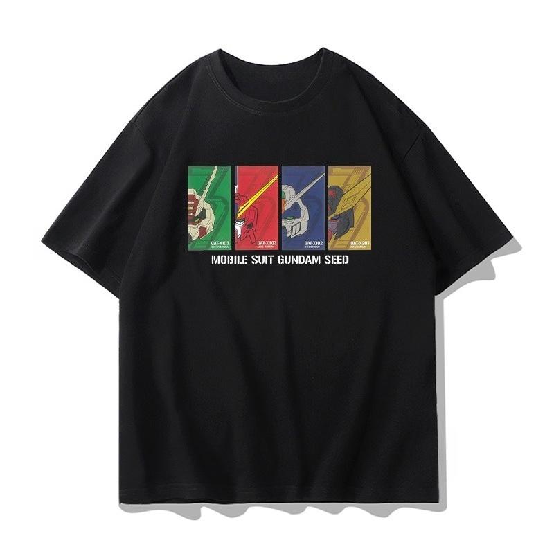 Mobile Suit Gundam Animation Derivatives Loose Shortsleeved Mens and Womens Tshirts Summer Mecha Printing Casual Clothing