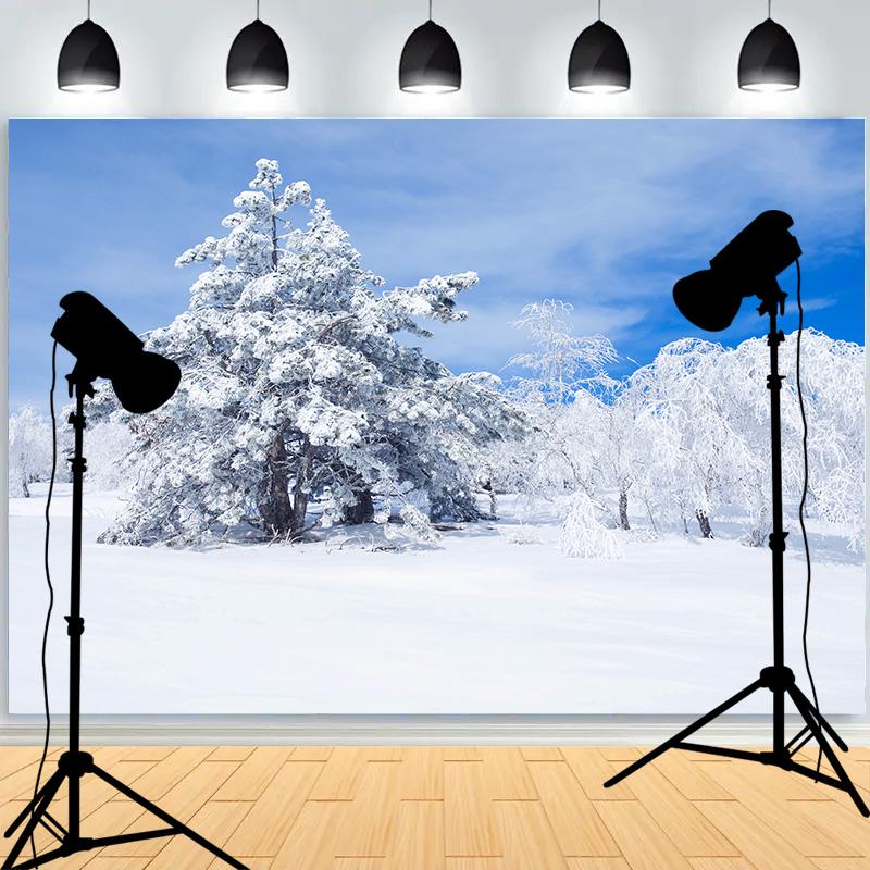 Winter Snow Scene Pine Tree Forest Background Christmas Party New Year Decor Children's Photography Photo Backdrops SO-10