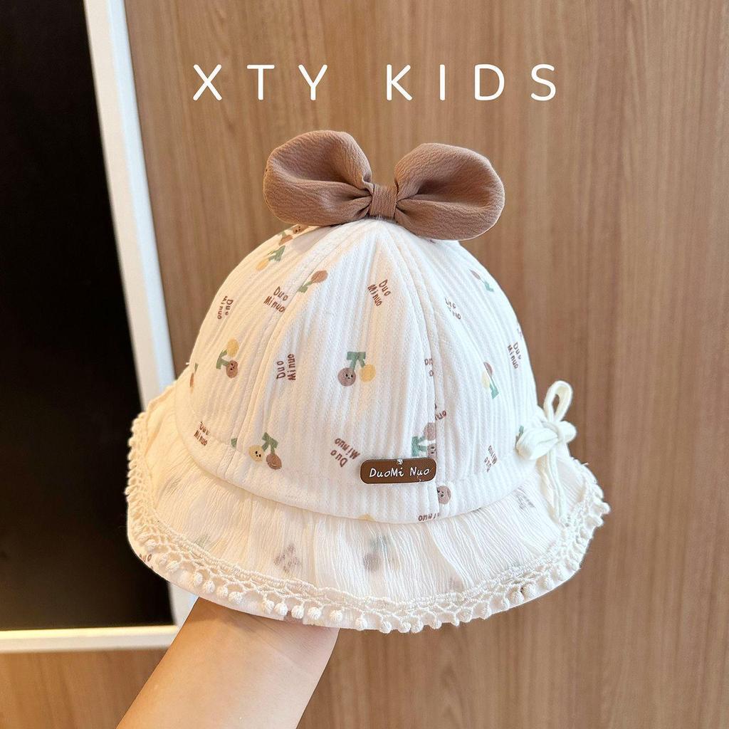 Korean-Style Floral Bow Fisherman Hat for Girls - Autumn/Winter Fashion Bucket Hat for Babies and Children