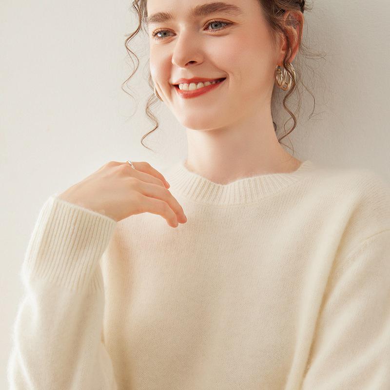 Women's Cashmere Drop Shoulder Sweater - 2025 Autumn/Winter Collection, Thickened Loose Fit, Low Round Neck Pullover.