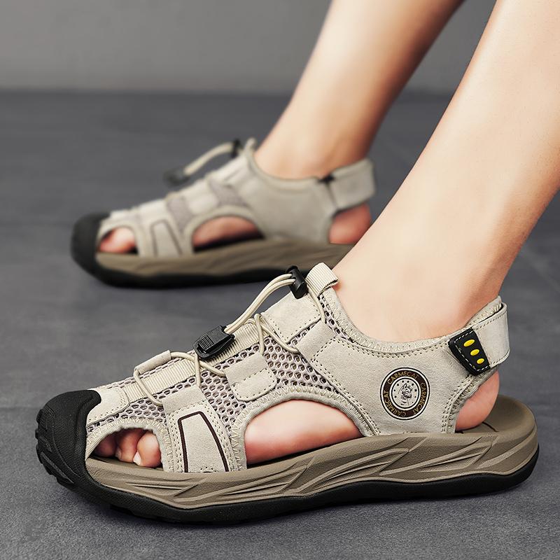 Fashion Summer New Men's Sandals Mesh Breathable Beach Shoes Outdoor Non-slip Soft-soled Hiking Shoes Waterproof River-trapping Shoes