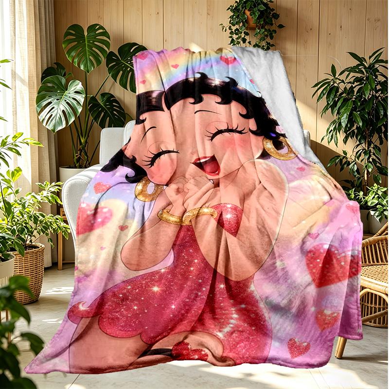 Betty Boop Pattern Blanket for Home Decoration, Bed, Sofa, Car Travel, Camping, Suitable for All Seasons, Birthday Christmas Gift