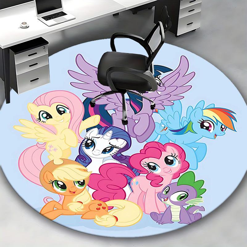 1pc My Little Pony Round Carpet Anime Cartoon Design, Office Chair Mat, NonSlip Rug for Home Decor, Seasonal Gift, Office, Living Room