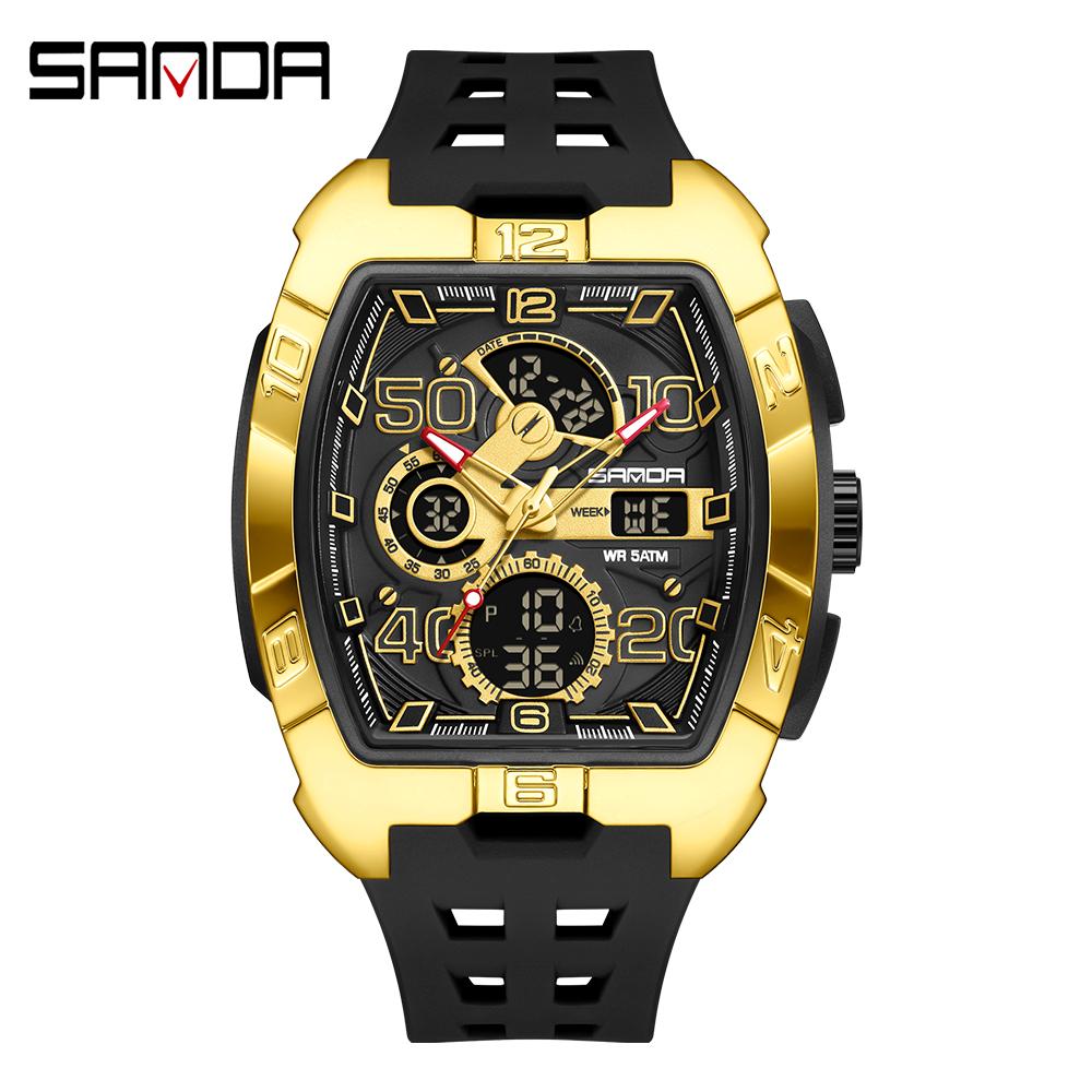SANDA 5110 New Men's Outdoor Multifunctional Electronic Quartz Watch 5ATM Waterproof Night Light Countdown Stopwatch Alarm Clock