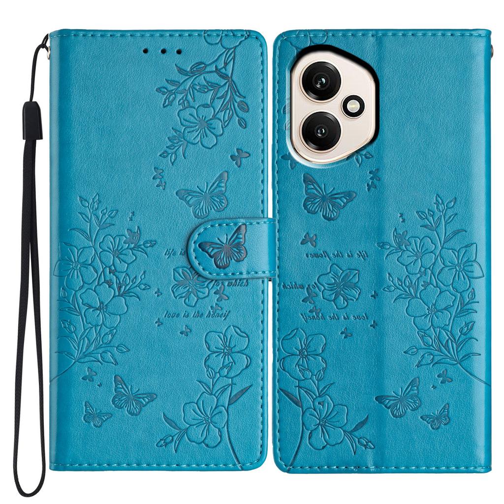 Für Honor 400 5G (Global) Brieftasche Handyhülle Schmetterling Floral Prägung Leder Klapphülle mit Riemen