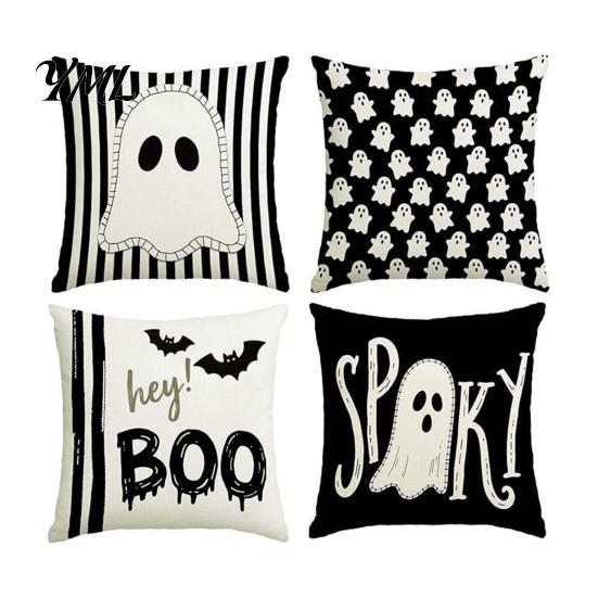 Halloween Ghost Cushion Cover Cover, Spooky Skull Throw Pillow 18x18 Cute Print Home Textiles Inch Case for Living Room Sofa Couch Decor Retro