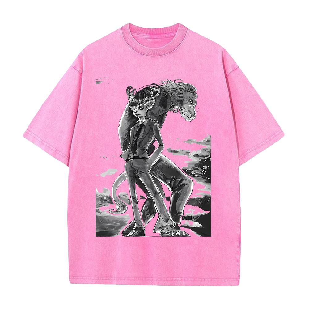 Maglietta Grafica Anime BEASTARS Rouis Ibuki da Uomo a Manica Corta Abbigliamento Casual Maglietta in Cotone Maglietta Lavata Vintage Top Harajuku