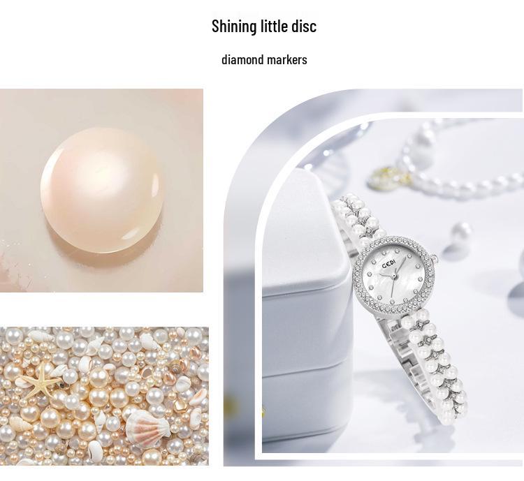 Gedi Women's Diamond-Set Mother-of-Pearl Luxury Watch with Pearl Band and Quartz Movement