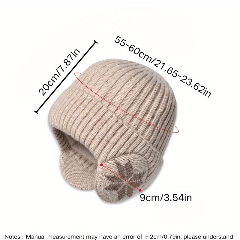 Unisex Winter Knit Hat with Detachable Ear Flaps Windproof Warm Snowflake Pattern Beanie