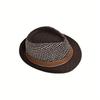 1pc Retro Unisex Straw Hat - Breathable Dual Tone Mesh Shoulder Strap, Dark Waistband, Summer Beach Vacation Sun Hat