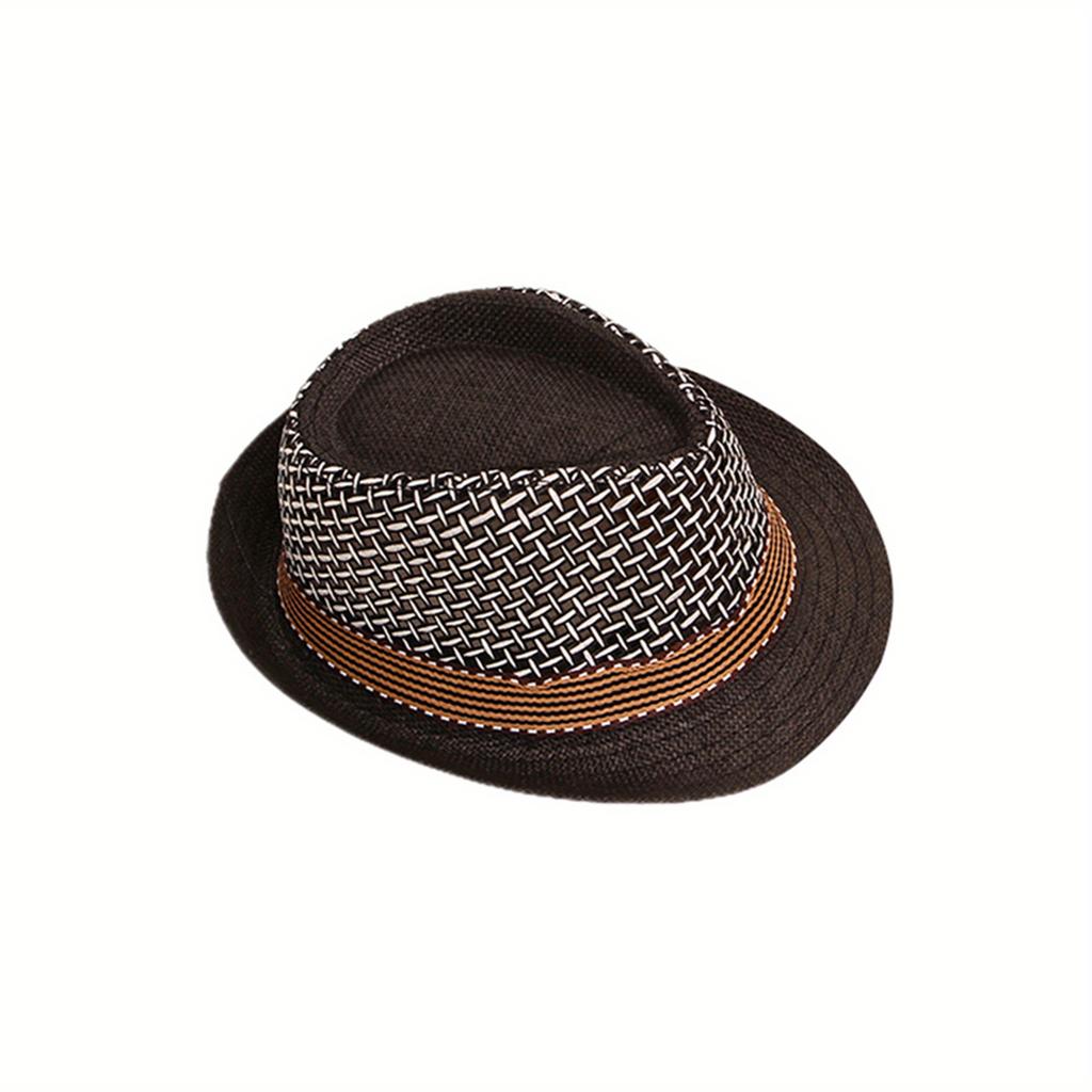 1pc Retro Unisex Straw Hat - Breathable Dual Tone Mesh Shoulder Strap, Dark Waistband, Summer Beach Vacation Sun Hat