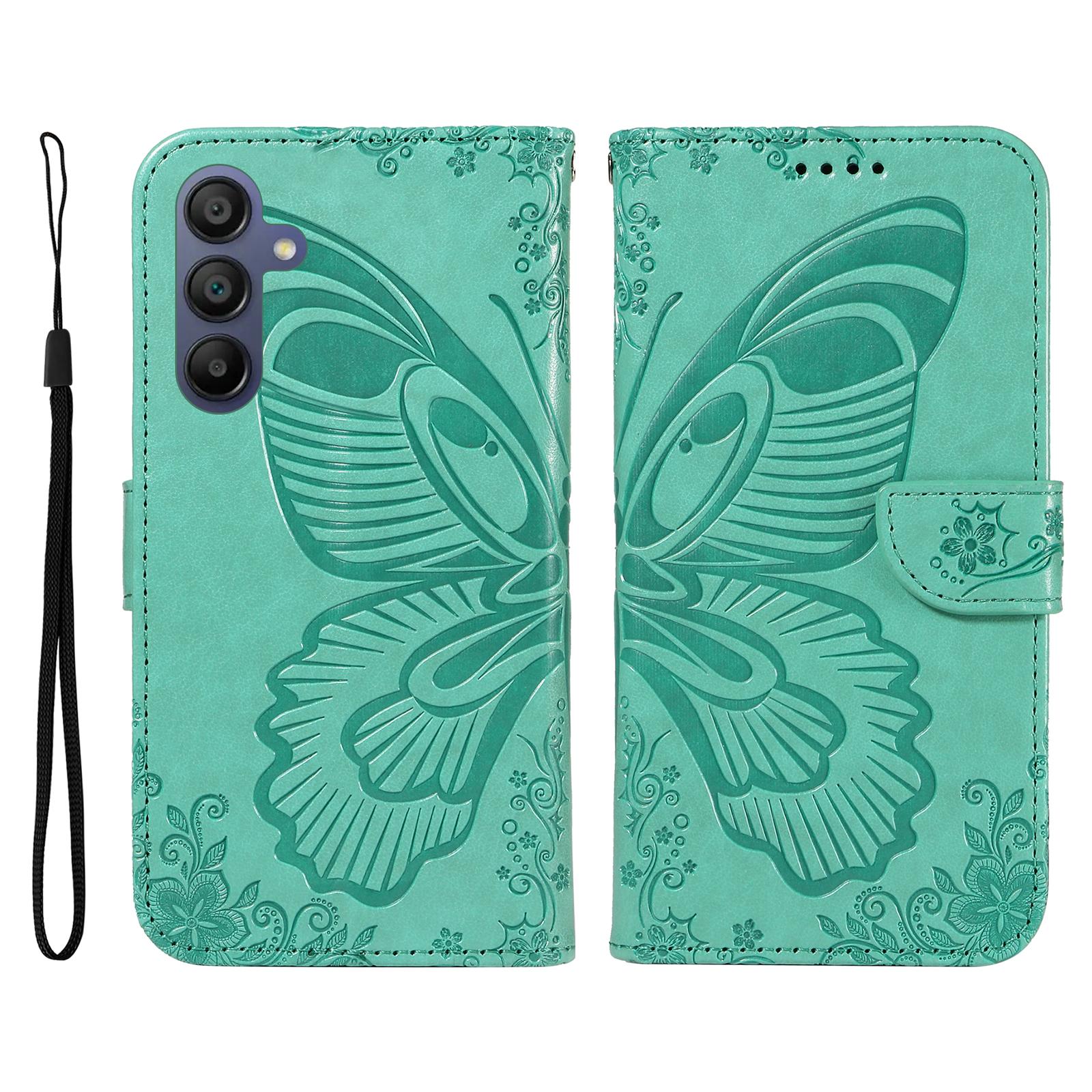 

For Samsung Galaxy A17/A26 5G/A16 5G/A16 4G Case Butterfly Pattern Leather Wallet Flip Phone Cover Green