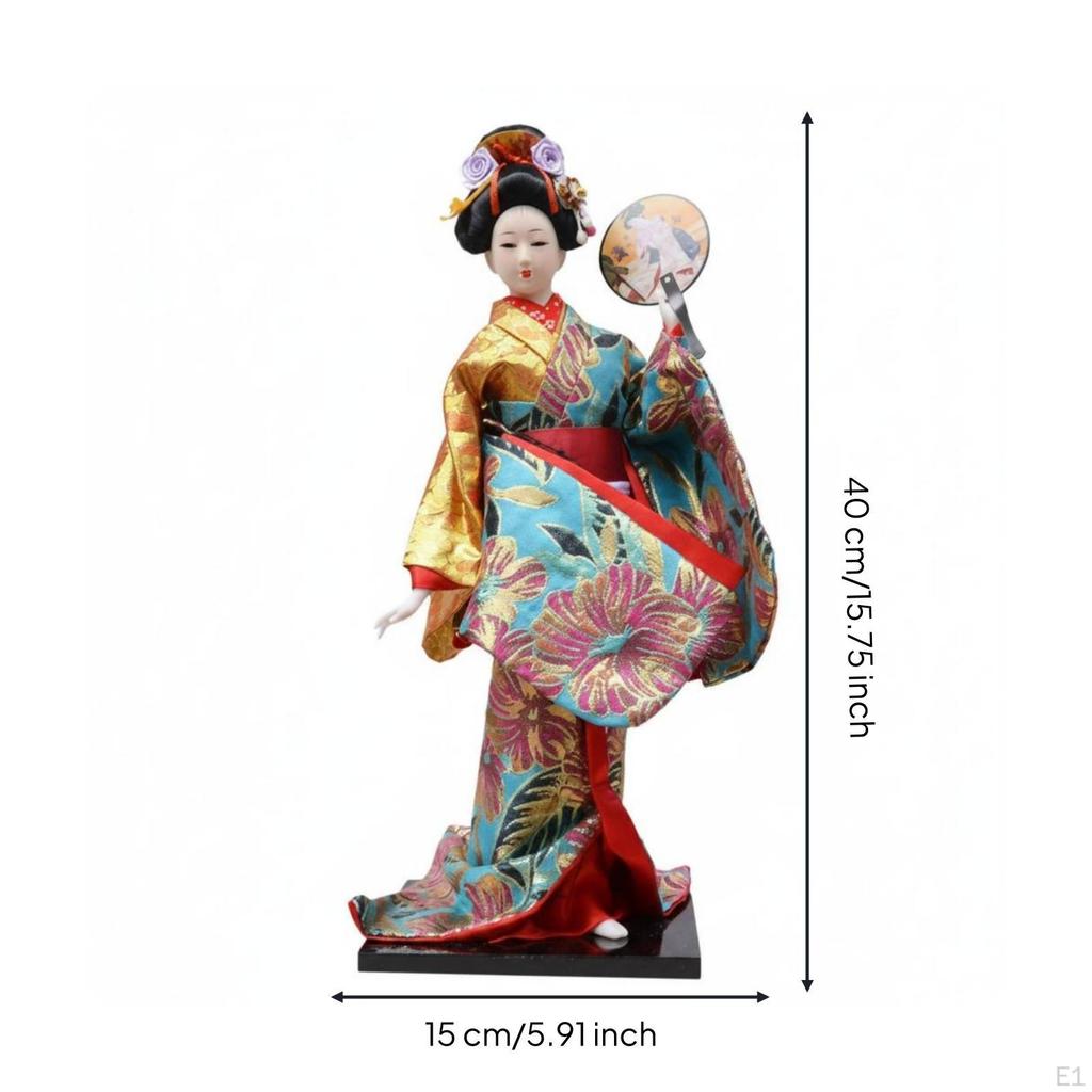 Traditional Japanese Figurine Rectangular Base Doll Textile Clothing Figure