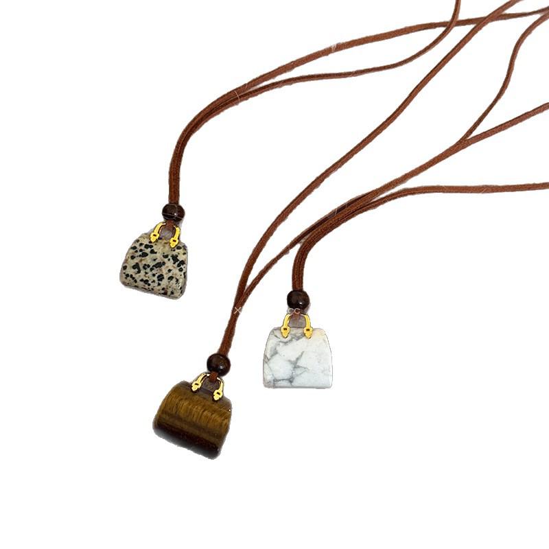 Korean Velvet Cord Tiger Eye Stone Pendant Necklace for Women – High-End Niche Design, Perfect for Autumn and Winter Sweaters.
